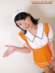 Maid in a orange skirt and white panties