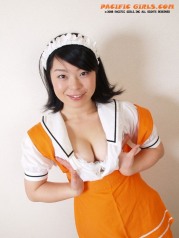 Maid in a orange skirt and white panties