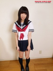 Japan Schoolgirl in black socks shows pussy