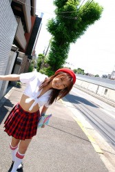 Hottie Japanese Schoolgirl Mihiro Showing Her Panties Upskirt