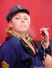 Blond Police Smoking Spreading Legs