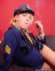 Blond Police Smoking Spreading Legs