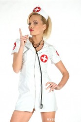 Shy Nurse Wearing Red Lipstick Slowly Undresses