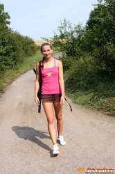 Strolling Chick Undresses Outside On The Public Road