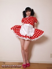 Juicy maid in a red dress spread her legs